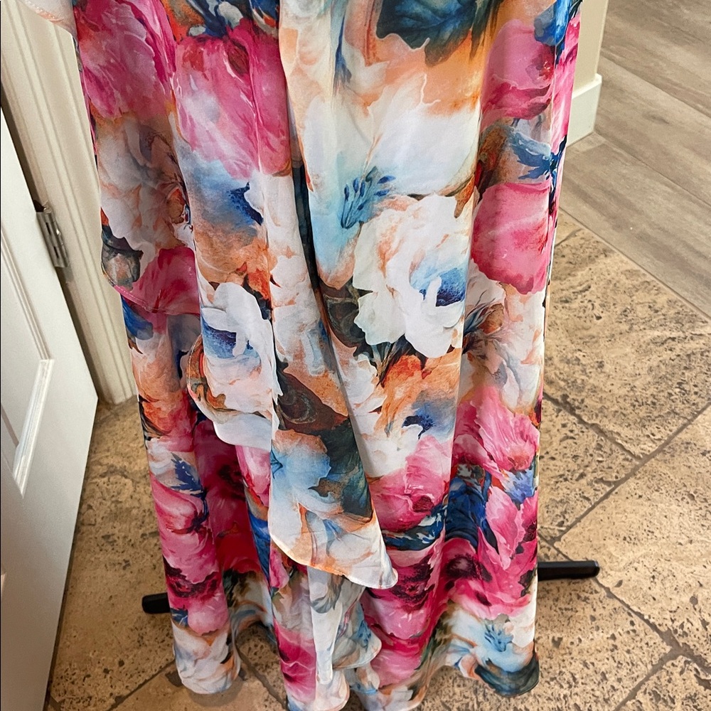 R&M Richards Multicolor Floral Ruffle Maxi Dress 16 Sleeveless - Picture 8 of 9